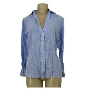 HIHO Medium Women Linen Blue Button Up Long Sleeve Shirt Beach Vacation 11-5k
